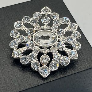 VTG 1980's Crystal Art Deco Brooch Pin Silver Costume Jewelry